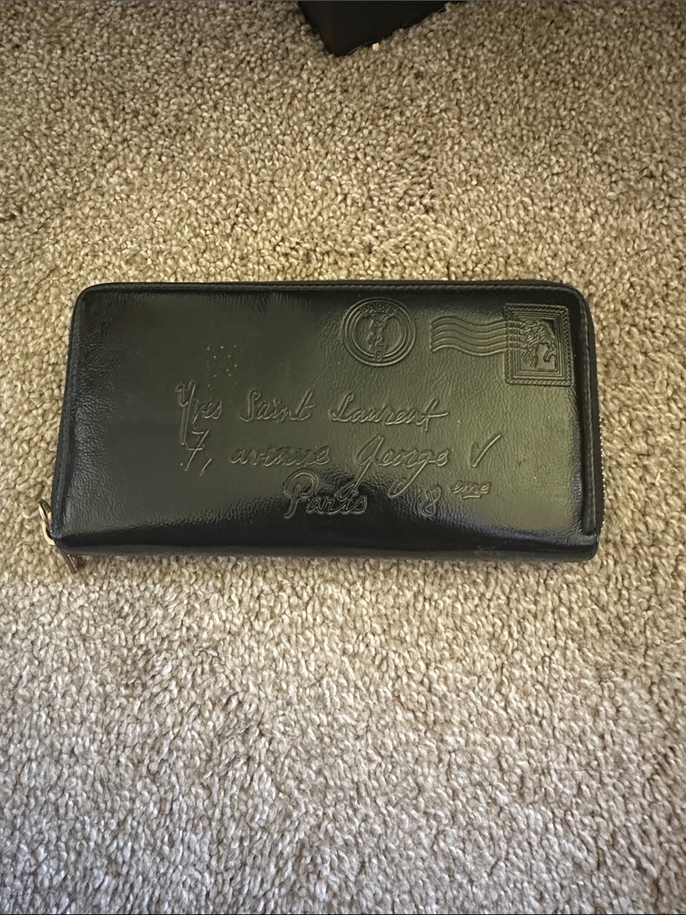 Saint Laurent Black Embossed Zip-Around Leather Wallet